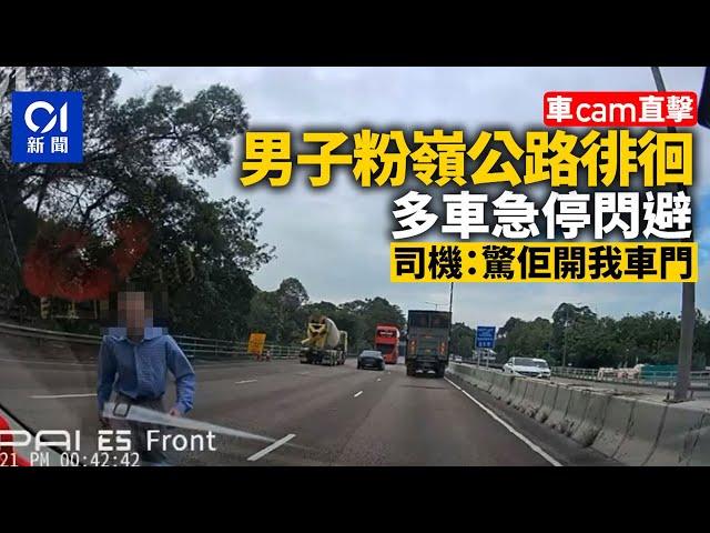 車CAM直擊│男子粉嶺公路徘徊多車急停閃避　司機：驚佢開我車門｜01新聞｜突發｜車CAM｜行公路