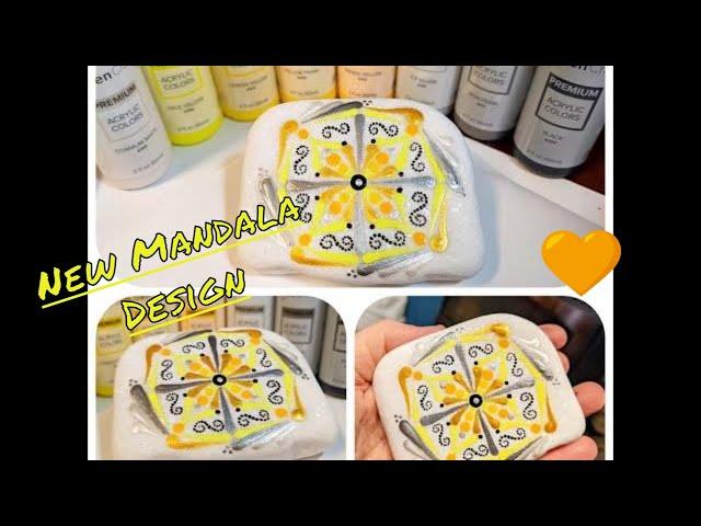 Yellow and Grey Mandala Painting on Santorini stone w Miranda Pitrone Art ~ Dotting Tools/Brush