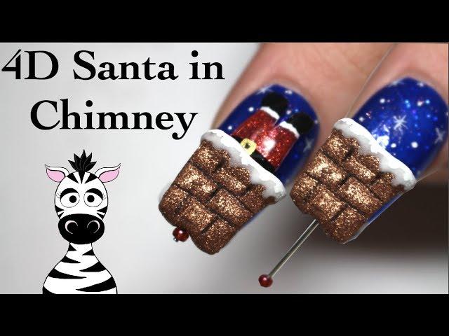 4D Santa Claus in a Chimney Acrylic Nail Art Tutorial | Christmas