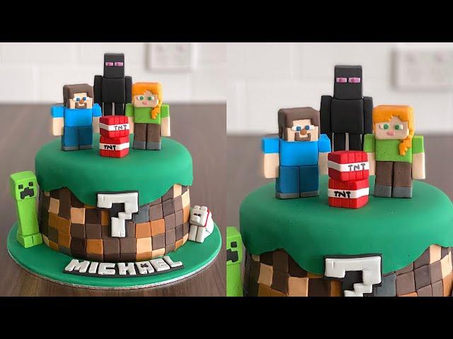 Minecraft Cake Tutorial (Part 1)｜ Minecraft Steve, Alex, Creeper fondant cake toppers