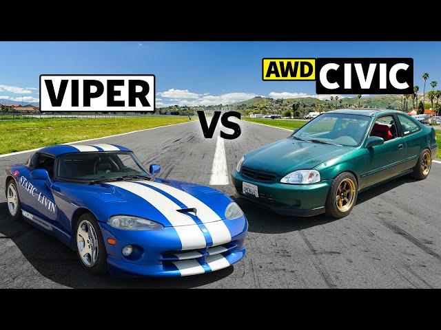 AWD Sleeper Civic drag races 2nd Gen Viper on No Prep Tarmac