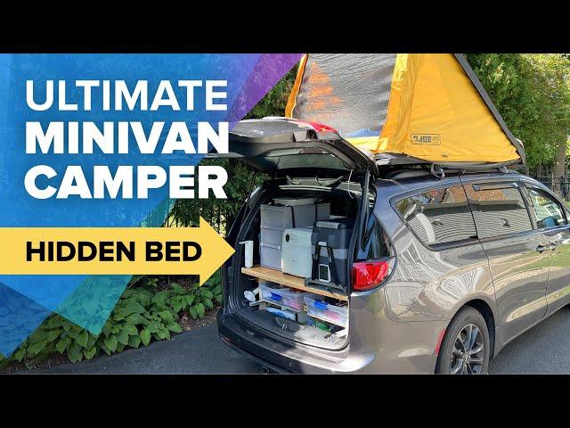 DIY Pacifica Minivan Camper - Sleeps 4, kitchen, roof top tent, solar + toilet for family roadtrips