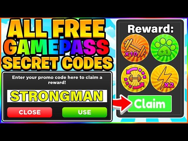 ALL FREE SECRET GAMEPASS CODES IN ROBLOX STRONGMAN SIMULATOR