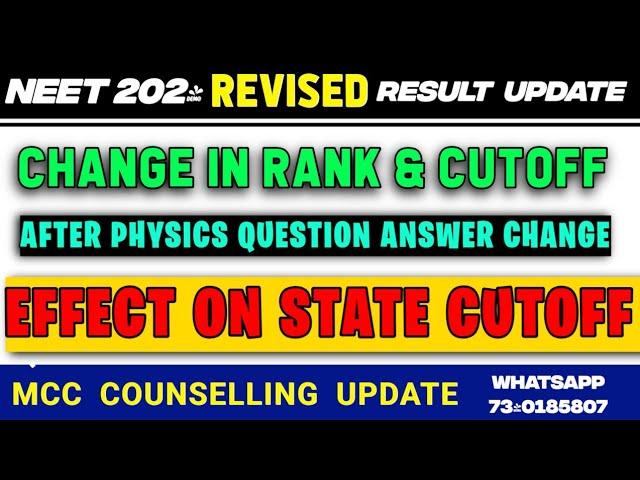 NEET 2024 Change In Ranks & Cutoff After Change Of Physics AnswerlNeet Revised Result & Counselling