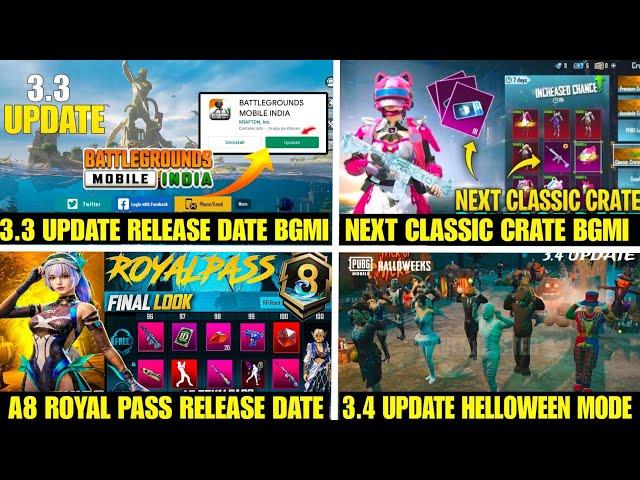 3.3 Update Release Date Bgmi | Next Classic Crate Bgmi | A8 Royal Pass Release Date | 3.4 Update