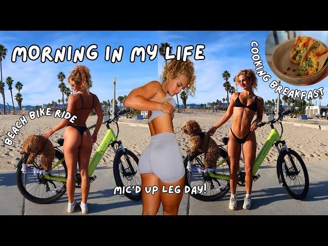 Morning in my Life | mic'd up leg day, cooking breakfast, beach day ft Vanpowers Ebike