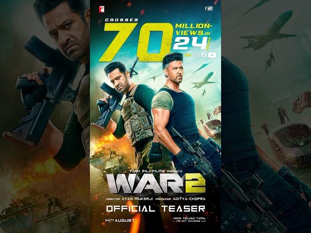 #War2Teaser crosses 70 Million views across languages and platforms #HrithikRoshan #NTR #KiaraAdvani