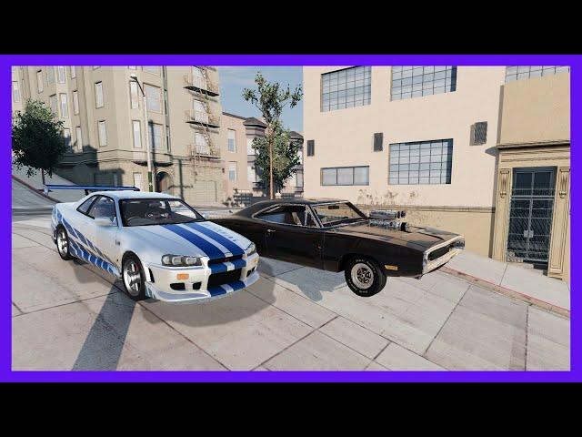 2F2F Skyline R34 vs 69' Charger - CRASH COMPILATION - BeamNG drive [4k 60fps]