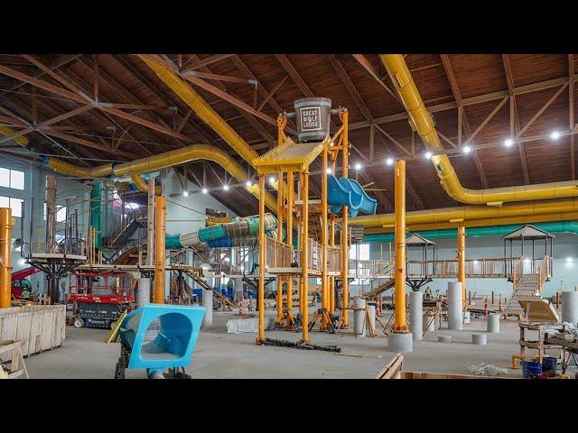 Inside Great Wolf Lodge water park under construction in Webster, Texas