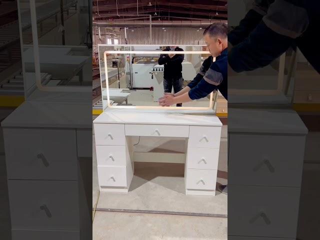 White LED Large Mirror Dressing table With 7 Drawers