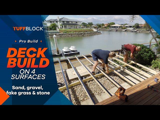 Building A Deck On Uneven Ground (Sand, Fake Grass, Tiles and Rocks) - using TuffBlock deck blocks