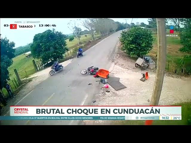 Brutal choque entre motociclistas en Cunduacán, Tabasco | Noticias con Crystal Mendivil