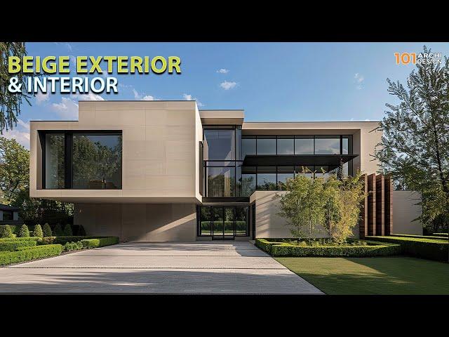 Modern Concrete House Design Ideas with Minimalist Beige Exterior and Interior