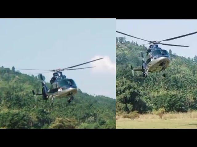 helicopter shot conrad Sangma coming to villes umchik  Meghalaya