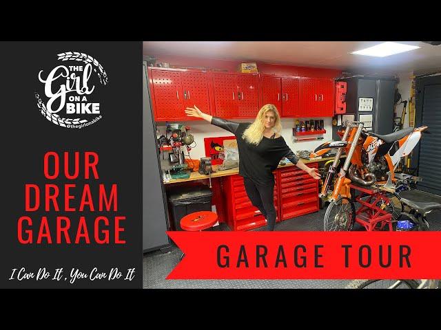 Dream garage tour with The Girl On A Bike - built from scratch ourselves this is our dream garage