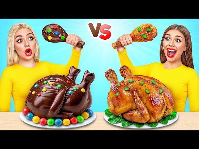 Real Food vs Chocolate Food Challenge | Eating Only Sweet 24 Hours by Choco DO