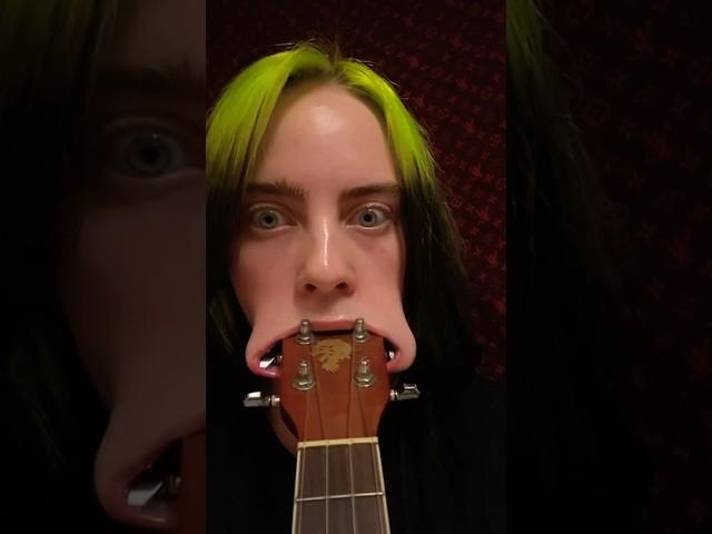 Billie Eilish fits entire ukulele head in her mouth … TWICE  #shorts #billieeilish