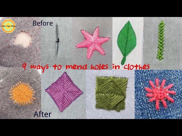 Nine Ways to Patch Holes in Clothes.Amazing Embroidery Stitches For Beginners /Guide to Sewing.