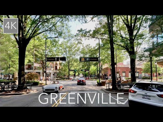 Downtown Greenville South Carolina City Drive 4K - Driving GVL