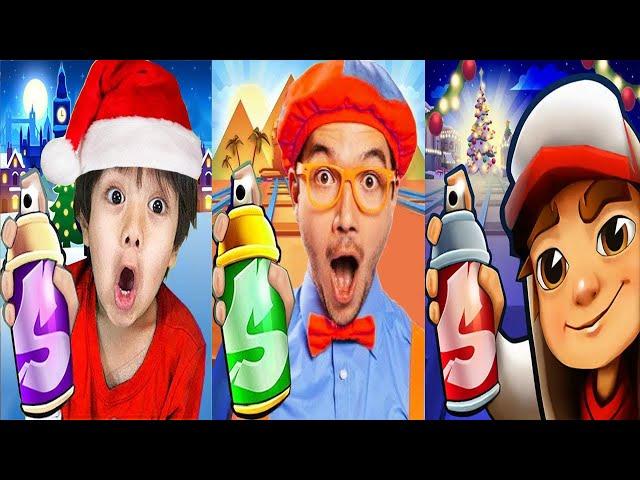 Subway Surfers Winter Wonderland Elf Yutani vs Tag with Ryan vs Blippi Subway Run Gameplay HD