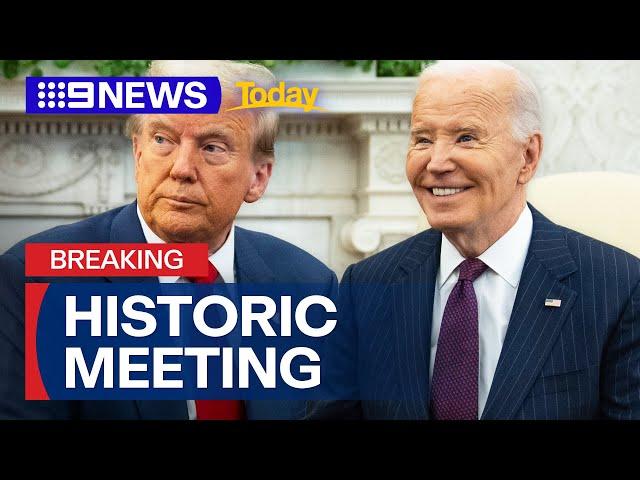 Donald Trump makes victor’s return to White House as he meets with Joe Biden | 9 News Australia