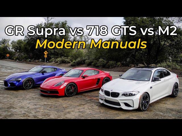 Toyota GR Supra Manual vs Porsche 718 Cayman GTS Manual vs BMW M2 Manual - Head to Head Review!