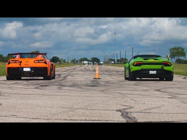 2019 Corvette ZR1 vs Lamborghini Huracan (Ooh-rah-khan) Drag Race