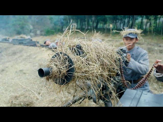 Anti-Jap Film! Eighth Route sets up a German heavy machine gun, fiercely sweeping down Jap army.