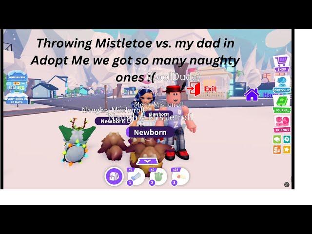 Throwing 50 mistletoe vs. my dad in adopt me!! Who will get the most Royal Mistletrolls