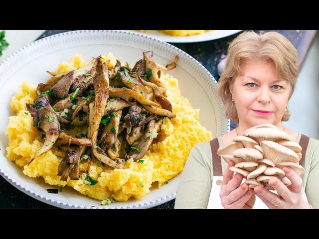  PLEUROTUS mushrooms in a pan with GARLIC and polenta  cheap and easy FASTING recipe