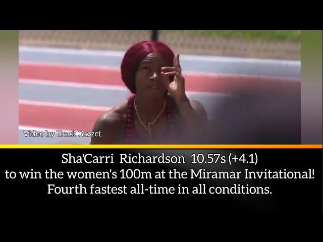 Sha'Carri  Richardson USA clocked 10.57s (+4.1) to win the women's 100m - Miramar Invitational meet