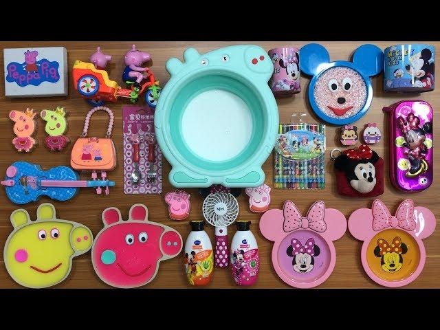 Peppa Pig and Mickey Mouse | Mixing Random Thing into Clear Slime and Glossy Slime