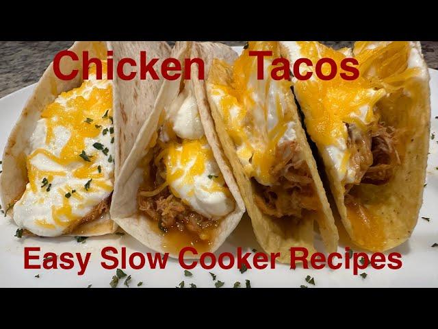 EASY SLOW COOKER PULLED CHICKEN TACOS~EASY SLOW COOKER RECIPES~#eazycookin