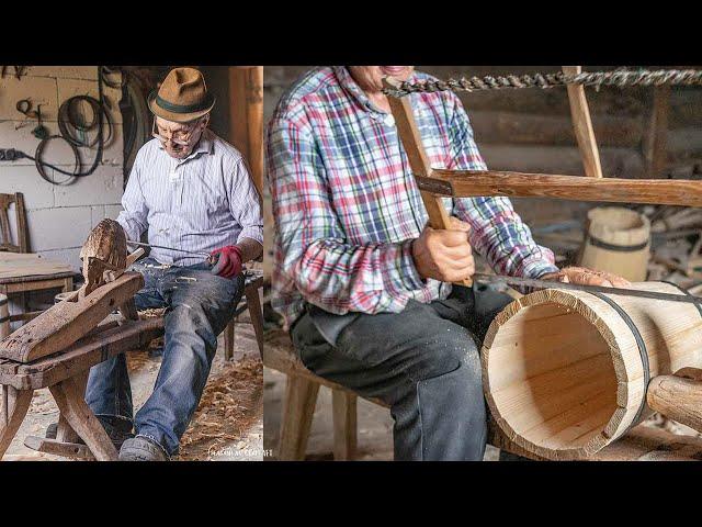 Old Style Cooper Makes Wooden Barrel With Hand Tools