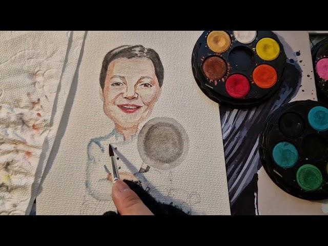 Watercolor Caricature on Cousin Olya and Cooking 2k - 2 weeks drawing challenge + day 4