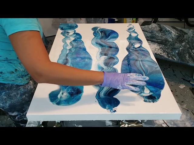 "GLACIER" BIG CANVAS Acrylic Pour! Flip and Drag Technique - Acrylic Pouring