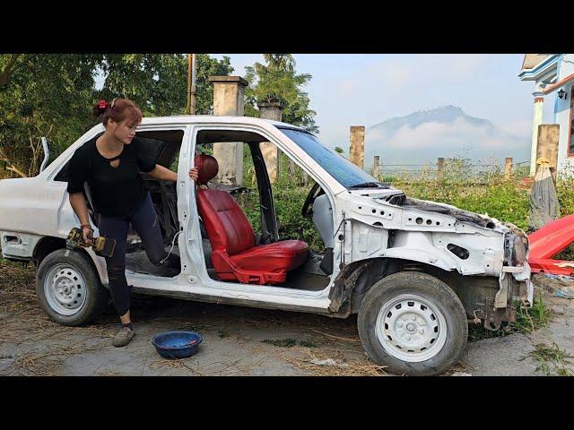 The girl repaired and completely completed the car for her neighbor.