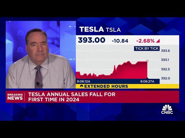 Tesla reports first ever annual vehicle deliveries decline, stock falls