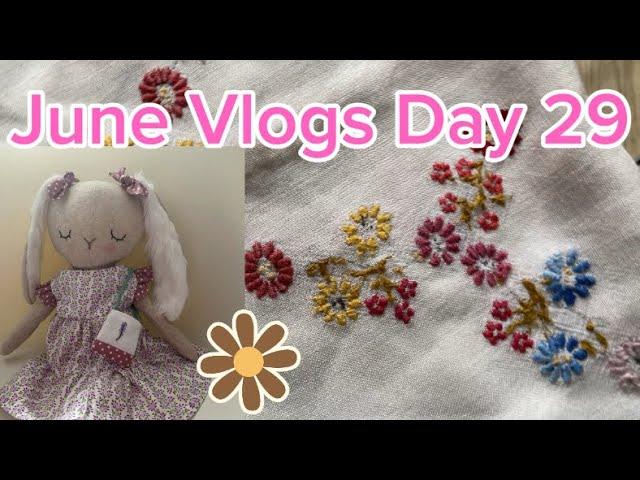 Lavender Bunny Finds a New Home  Vintage Fabric  Embroidery  June Vlogs Day 29