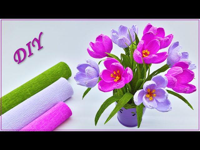 Crocus Flowers made of Crepe Paper. Paper Flower DIY