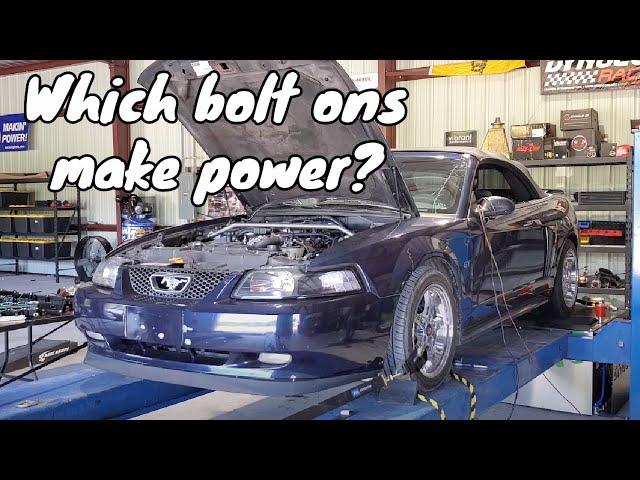 Basic Bolt on 99 2v 4.6 V8 Mustang Gains 35 rwhp and 30 ft lbs of torque with  Mafia Dyno Tuning