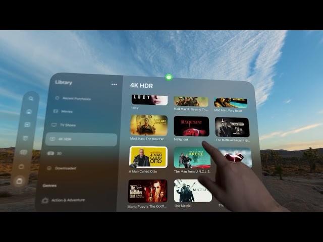 APPLE VISION PRO browsing APPLE TV LIBRARY upclose