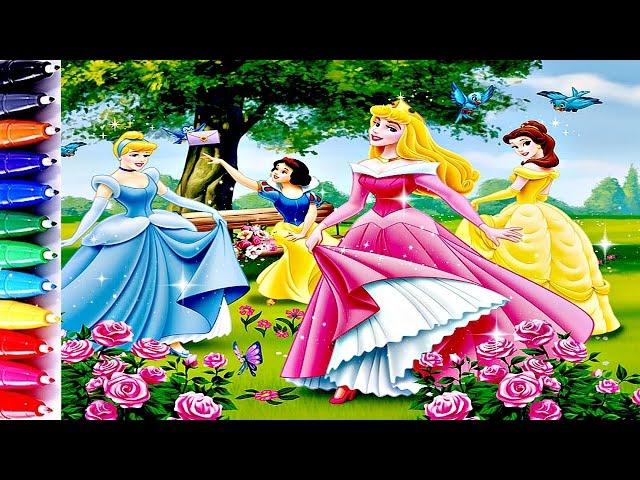 Disney Princess Glitter Fun Art Coloring Ariel, Cinderella, Jasmine,Belle,Snow white and Aurora