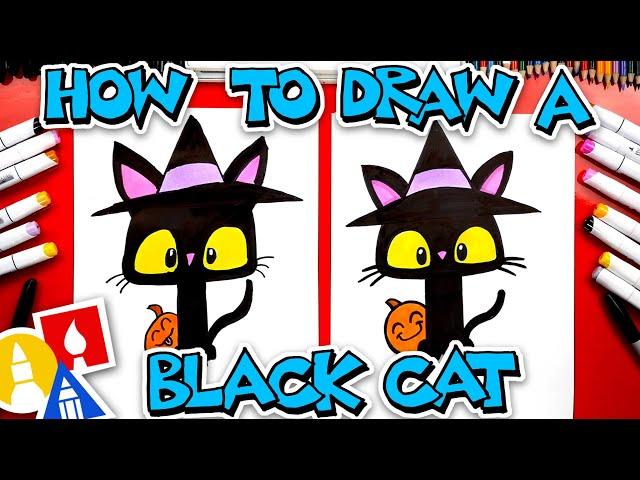 How To Draw A Black Cat With A Witch Hat