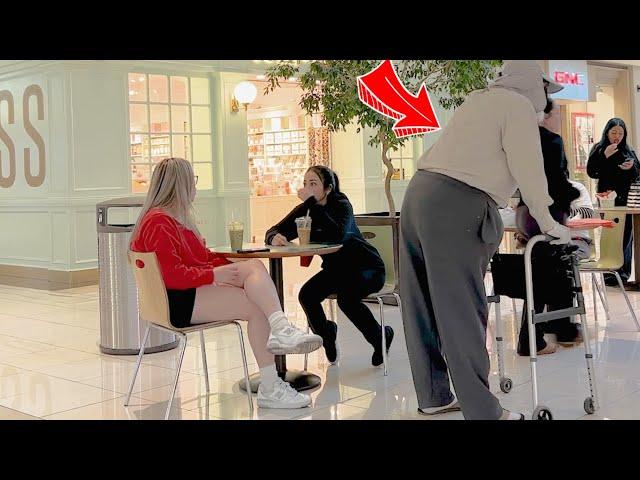 Old Man Farts In Their Faces While They Eat At The Mall!!! (Freaky Farts)