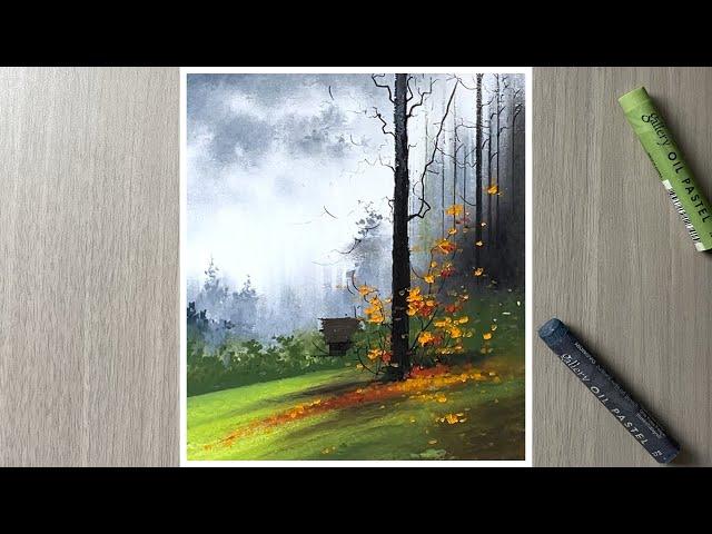 Rainy days - amazing oil pastel drawing