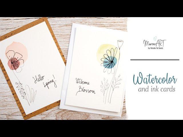 Simple watercolor and ink cards for beginners