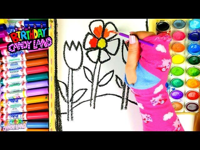 Learn Colors for Kids and Color Hand Drawn Flowers Coloring Page