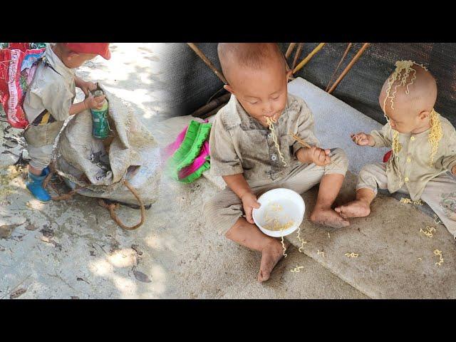 The orphan boy collected trash and sold it for instant noodles to cook for his younger sibling.