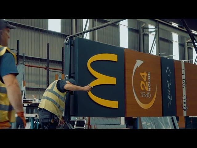 The signage manufacturing process of a Mcdonald's digital Drive-thru Restaurant by Butterfield Signs